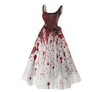 HUIFUAO - Robe d'Halloween amusante pour femme - Déguisement de mariée sanglante grande taille - Costume d'Halloween sans manches à bretelles spaghetti - Tenue de soirée effrayante pour festival, Z14