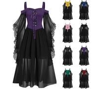 HUIFUAO Robe gothique pour femme - Manches papillon - Épaules dénudées - Robe longue vintage - Costume d'Halloween médiéval - Renaissance victorienne - Pour cocktail, soirée, festival, rose, XXXXL