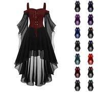HUIFUAO Robe longue gothique pour femme - Épaules dénudées - Manches papillon - Style victorien, médiéval et Renaissance - Costume d'Halloween - Pour soirée, cocktail, festival, Rouge #3., M