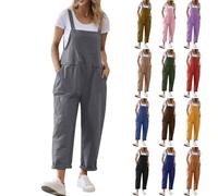 HUIFUAO Salopette en lin sans manches pour femme - Grande taille - Jambe large - Salopette ample et décontractée avec poches, jaune, M