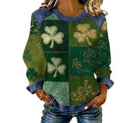 HUIFUAO Shut Up Liver You're Fine Waffle St Patrick's Day Denim Sweatshirts Femme Drôle Trèfle Gaufré Jean Tops Irish St Paddy's Day Costumes Manches Longues Denim Épissure Patchwork Pull, Z02 Vert #4