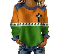 HUIFUAO Shut Up Liver You're Fine Waffle St Patrick's Day Denim Sweatshirts Femme Drôle Trèfle Gaufré Jean Tops Irish St Paddy's Day Costumes Manches Longues Denim Épissure Patchwork Pull, Z01 Jaune