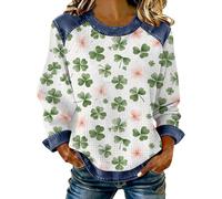 HUIFUAO Shut Up Liver You're Fine Waffle St Patrick's Day Denim Sweatshirts Femme Drôle Trèfle Gaufré Jean Tops Irish St Paddy's Day Costumes Manches Longues Denim Épissure Patchwork Pull, Z04 Vert #1