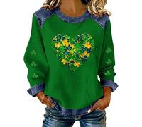 HUIFUAO Shut Up Liver You're Fine Waffle St Patrick's Day Denim Sweatshirts Femme Drôle Trèfle Gaufré Jean Tops Irish St Paddy's Day Costumes Manches Longues Denim Épissure Patchwork Pull, Z03 Vert #1