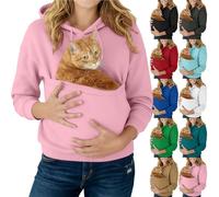 HUIFUAO Sweat à capuche avec poche pour chat et pochette kangourou - Grande taille - Pull de transport mignon à manches longues pour les amoureux des animaux de compagnie, Noir , L