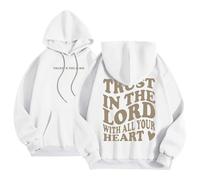 HUIFUAO - Sweat à capuche chrétien « God Is Within Her She Will Not Fall » pour femmes, sweat à capuche surdimensionné Jésus pour femmes, chandail à manches longues avec poche, Z06 Blanc, S