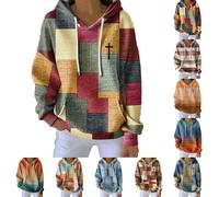 HUIFUAO Sweat à capuche chrétien pour femme, sweatshirt amusant Jésus avec imprimé croix, verset de la Bible, sweatshirt inspirant le dieu religieux, patchwork à manches longues avec poches, beige, S
