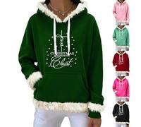 HUIFUAO Sweat à capuche de Noël commence avec le Christ pour femme - Sweat à capuche chrétien amusant avec impression croisée - Grande taille - Tenue de Noël à manches longues - Pull de dieu religieux