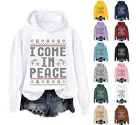 HUIFUAO Sweat à capuche de Noël « I Come In Peace » pour femme avec inscription humoristique - Grande taille - Tenue de Noël à manches longues - Pull fantaisie - Cadeaux de vacances, Noir , 3XL