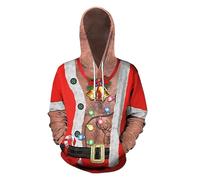 HUIFUAO Sweat à capuche de Noël moche pour homme et femme - Sweat-shirt de Noël amusant avec imprimé Père Noël grossier - Haut de Noël collant - Tenue de festival étrange - Pull à manches longues avec