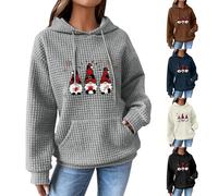 HUIFUAO Sweat à capuche de Noël pour femme avec imprimé de Père Noël et lutins drôles, sweatshirts de Noël oversized, manches longues, vêtements de fête avec poches, bleu marine, 3XL