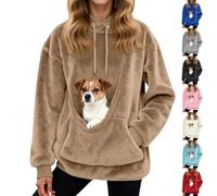 HUIFUAO Sweat à capuche en flanelle avec poches pour chien, sweat-shirt amusant avec poche kangourou, sac de transport d'hiver chaud et pelucheux pour animaux de compagnie, pull fantaisie à manches