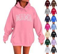 HUIFUAO - Sweat à capuche Mama pour femme, grande taille, tendance, imprimé lettres, pull d'automne décontracté à manches longues, sweat à capuche ample et tendance avec poches, Rouge #1, S