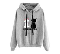 HUIFUAO Sweat à capuche pour femme avec imprimé chat mignon et amusant avec cordon de serrage, gris, M