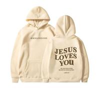 HUIFUAO Sweat à capuche surdimensionné à manches longues avec cordon de serrage et inscription « Jesus Loves You » pour femme, beige, XL