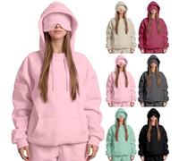HUIFUAO Sweat à capuche unisexe avec masque pour les yeux pour femmes et hommes, grande taille, mode avion, sweat à capuche de voyage confortable, chandails de vacances fantaisie, hauts à manches