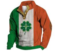 HUIFUAO Sweat-shirt de la Saint-Patrick pour homme Trèfle vert irlandais Col montant Manches longues St Patrick Vêtements de course, A02 blanc., L