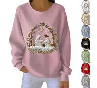 HUIFUAO - Sweat-shirt de Noël pour femme avec imprimé croix, imprimé croix, hauts chrétiens, surdimensionnés, tenues de Noël fantaisie, inspirant, religieux, dieu à manches longues, costumes de