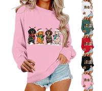 HUIFUAO Sweat-shirt de Noël pour femme avec imprimé Père Noël Golden Retriever - Haut de Noël surdimensionné à manches longues - Costume de vacances tendance - Cadeaux, Z01 Rose, M