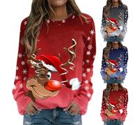 HUIFUAO - Sweat-shirt de Noël pour femme - Chandail de Père Noël pour femmes - Sweat-shirt à manches longues avec imprimé nains de Noël pour femmes, Z06 Bleu, XXL