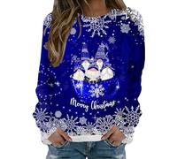 HUIFUAO - Sweat-shirt de Noël pour femme - Chandail de Père Noël pour femmes - Sweat-shirt à manches longues avec imprimé nains de Noël pour femmes, Z04 Bleu, 4XL