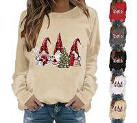 HUIFUAO - Sweat-shirt de Noël pour femme - Chandail de Père Noël pour femmes - Sweat-shirt à manches longues avec imprimé nains de Noël pour femmes, Z01 Rouge, S