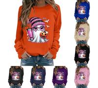 HUIFUAO - Sweat-Shirt d'halloween pour Femme, Haut fantôme Amusant, Grande Taille, Costume d'halloween Effrayant Chat Noir à Manches Longues, Pull Tendance, vêtements de Festival, Z03 Violet, 3XL