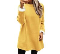 HUIFUAO Sweat-shirt en polaire pour femme grande taille - Pull pelucheux d'automne et d'hiver thermique chaud et moelleux - Pull ample à col rond à manches longues avec poches, jaune, L