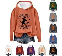 HUIFUAO Sweatshirt d'Halloween « Why Yes Actually I Can Drive A Stick » pour femme - Sweat à capuche effrayant - Grande taille - Costumes d'Halloween à manches longues - Pull à manches longues - Tenue