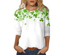 HUIFUAO T-shirt de la Saint-Patrick pour femme - Haut trèfle drôle - Leprechaun - Costume vert de St Paddys Day - Chemise irlandaise surdimensionnée à manches 3/4 - Tunique mignonne - Vêtements de