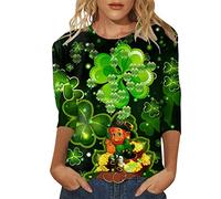 HUIFUAO T-shirt de la Saint-Patrick pour femme - Haut trèfle drôle - Leprechaun - Costume vert de St Paddys Day - Chemise irlandaise surdimensionnée à manches 3/4 - Tunique mignonne - Vêtements de