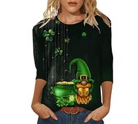 HUIFUAO T-shirt de la Saint-Patrick pour femme - Haut trèfle lépréchaun amusant - Costume vert pour la Saint-Paddy - Chemises irlandaises surdimensionnées à manches 3/4 - Tunique mignonne - Vêtements