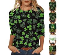 HUIFUAO T-shirt de la Saint-Patrick pour femme - Haut trèfle lépréchaun amusant - Costumes verts pour la St Paddys Day - Chemises irlandaises surdimensionnées à manches 3/4 - Tunique fantaisie pour