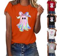 HUIFUAO T-shirt d'Halloween pour femme - Haut fantôme amusant - Costume d'Halloween mignon - Grande taille - Manches courtes - Motif chauve-souris - T-shirt à col rond - Vêtements de festival, Z03