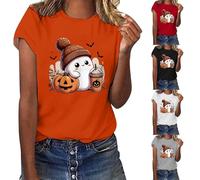 HUIFUAO T-shirt d'Halloween pour femme - Haut fantôme amusant - Costume d'Halloween mignon - Grande taille - Manches courtes - Motif chauve-souris - T-shirt à col rond - Vêtements de festival, Z01