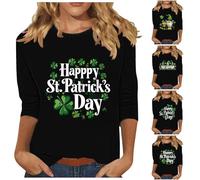 HUIFUAO T-shirt « Happy St Patrick Day » pour femme, haut drôle de léprechaun, trèfle vert, costume irlandais surdimensionné, manches 3/4, chemisiers, tunique mignonne pour fête, vêtements de vacances