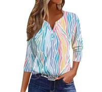 HUIFUAO Tshirt Femme Noir Blouse Manches 3/4 Haut Chic Et Elegant D’été Basiques Confort T Shirts Imprimé Bohème Tunique (Z34 Blue, S)