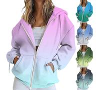 HUIFUAO Veste pour femme grande taille à capuche zippée à manches longues dégradé pour l'automne et l'hiver Décontracté Tendance Léger Vêtements de sport Hauts Vestes avec poche, bleu, XL