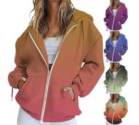 HUIFUAO Vestes à capuche à fermeture éclair pour femme - Manches longues - Dégradé - Automne - Léger - Tendance - Décontracté - Vêtements d'extérieur amples avec poches, bleu, XL