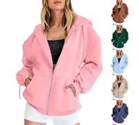 HUIFUAO Vestes à capuche surdimensionnées à manches longues avec fermeture éclair pour femme - Manteaux légers pour l'automne - Vêtements d'extérieur décontractés tendance - Vêtements de sport amples