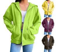 HUIFUAO Vestes à capuche surdimensionnées à manches longues pour femme avec fermeture éclair pour printemps automne manteaux légers tendance décontractés vêtements d'extérieur amples avec poches