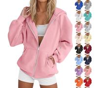 HUIFUAO Vestes à fermeture éclair pour femme - Sweat à capuche surdimensionné à manches longues - Automne et hiver - Tendance - Décontracté - Couleur unie - Vêtements de sport avec poche, beige, XL