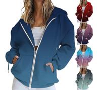 HUIFUAO Vestes d'automne pour femmes grande taille avec fermeture éclair et manches longues dégradées sweatshirts manteaux tendance décontractés légers vêtements de sport vestes avec poche, bleu, XL