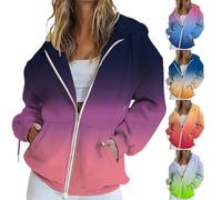 HUIFUAO - Vestes d'automne surdimensionnées à capuche à fermeture éclair pour femme, manches longues dégradées, manteaux d'automne légers, vêtements d'extérieur amples et décontractés avec poches