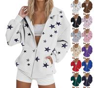 HUIFUAO Vestes pour femme à fermeture éclair surdimensionnée en forme d'étoile pour l'automne et l'hiver Manteaux légers tendance décontractés vêtements d'extérieur amples avec poche, Noir , XL