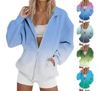 HUIFUAO Vestes pour femme avec fermeture éclair grande taille automne hiver manteaux légers tendance décontracté dégradé vêtements d'extérieur amples vêtements de sport hauts avec poches, Vert, XL