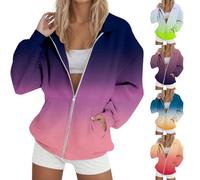HUIFUAO Vestes pour femme avec fermeture éclair surdimensionnée pour l'automne et l'hiver - Manteaux légers tendance décontractés dégradés - Vêtements de sport amples avec poches, bleu, XL