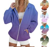 HUIFUAO Vestes pour femmes grande taille à fermeture éclair automne hiver manteaux légers tendance décontracté dégradé vêtements d'extérieur amples vêtements de sport hauts avec poches, violet, XL