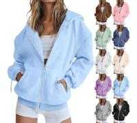 HUIFUAO Vestes pour femmes surdimensionnées à capuche à fermeture éclair à manches longues pour l'automne et l'hiver - Vêtements d'extérieur décontractés de couleur unie - Hauts avec poche, beige, XL