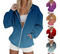 HUIFUAO Vestes surdimensionnées à fermeture éclair pour femme - Automne et hiver - Manteaux légers à manches longues - Tendance et décontracté - Dégradé - Vêtements de sport amples avec poches, Vert